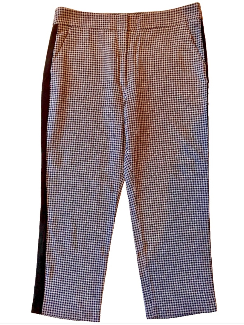 Veronica Beard B&W Plaid Cropped Trousers w/ Side Stripe 14
